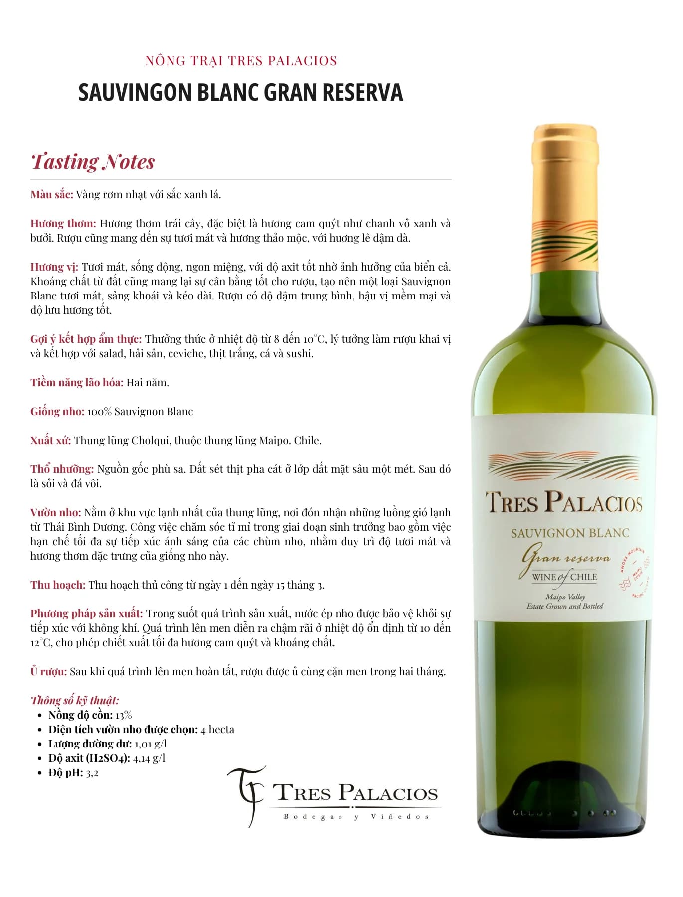 Tasting Notes Tres Palacios Gran Reserva Sauvignon Blanc