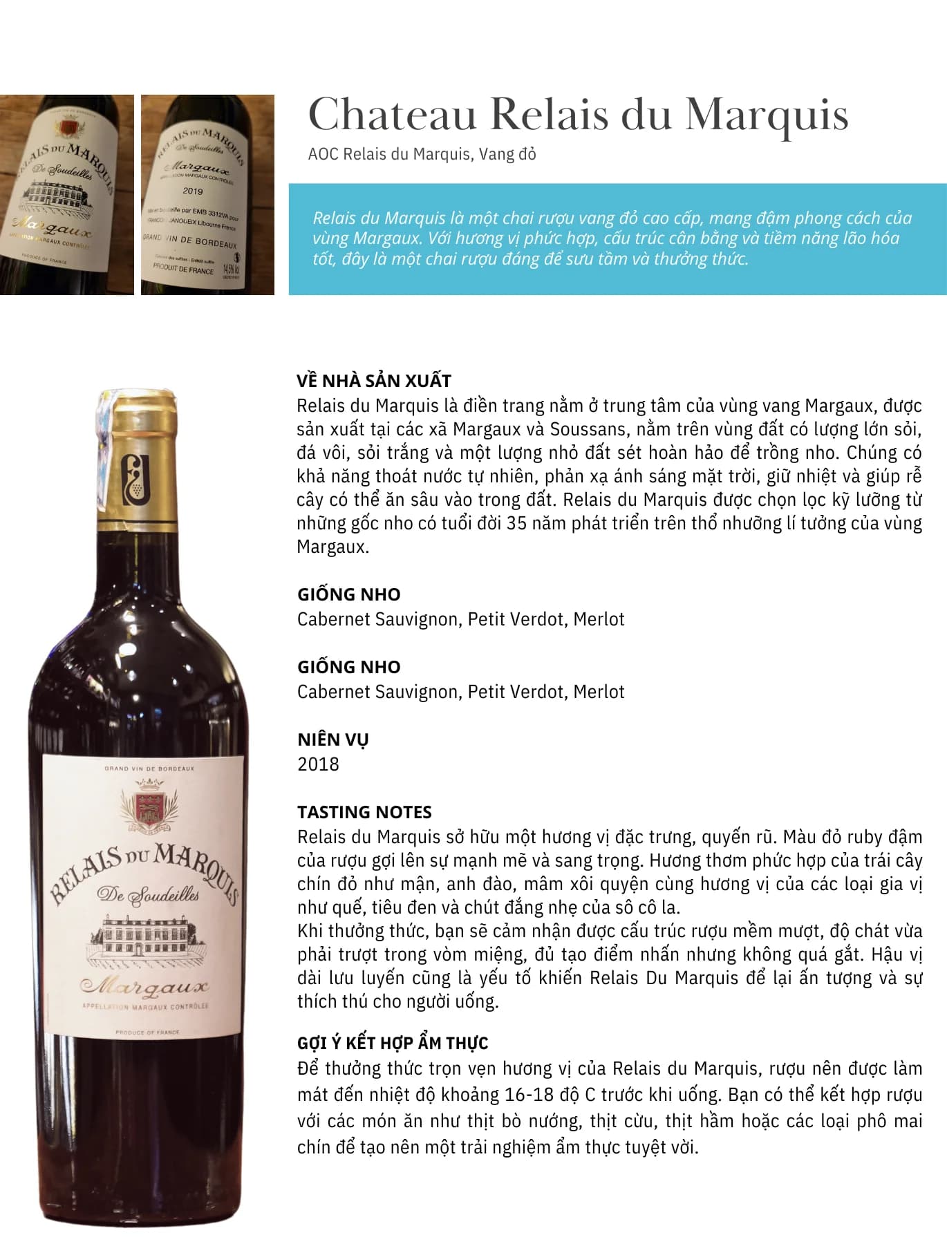 Tasting Notes Chateau Relais Du Marquis