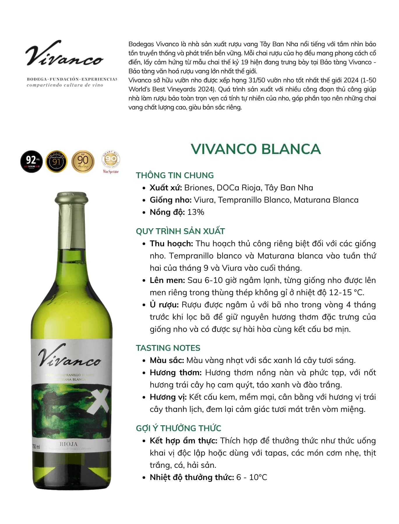Tasting Notes Vivanco Blanca
