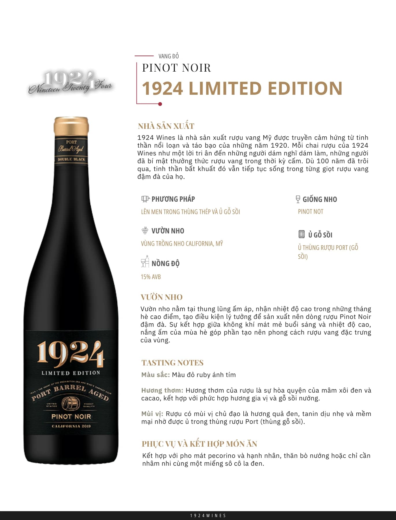 Tasting Notes 1924 Pinot Noir Limited Edition