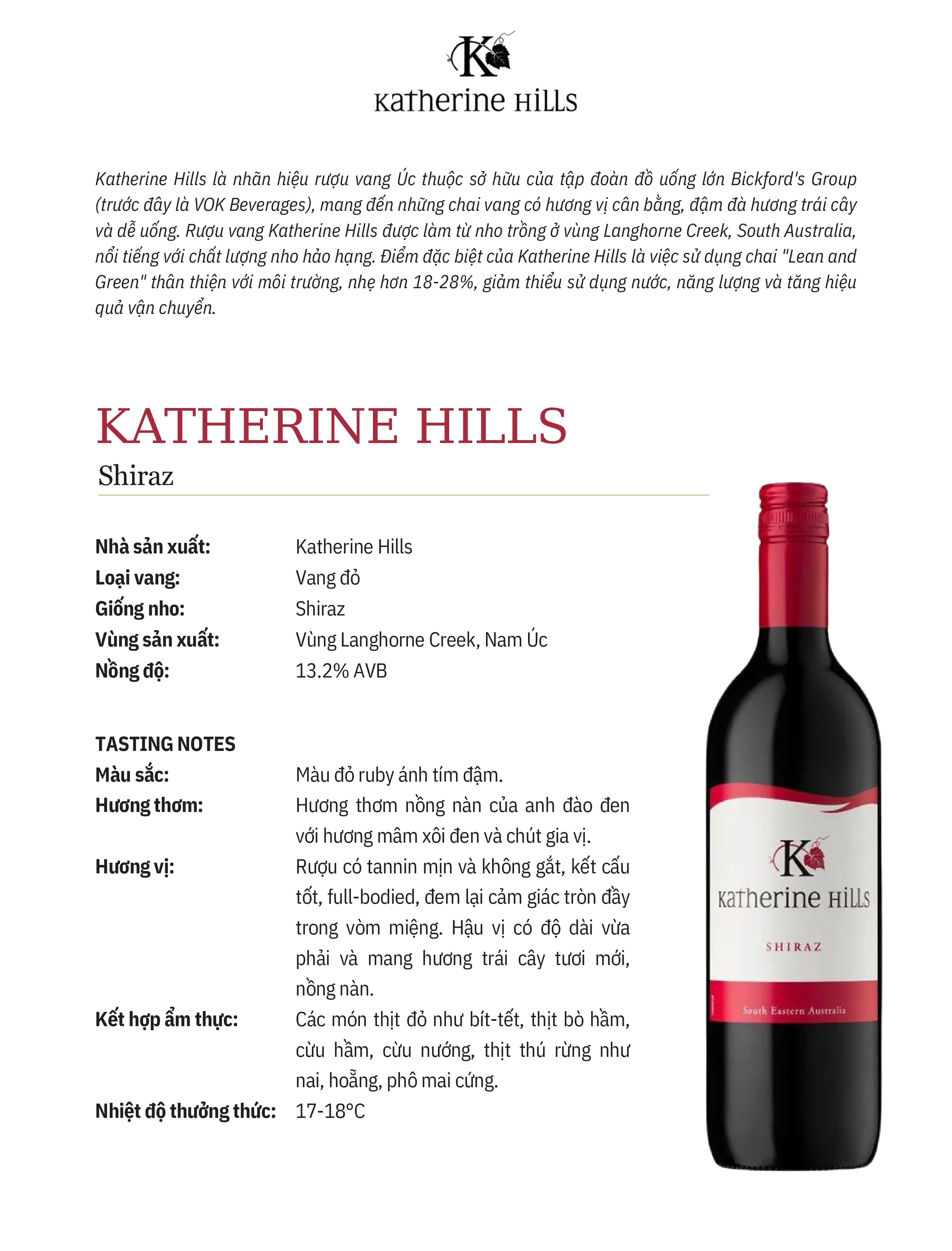 Tasting Notes Katherine Hills Shiraz