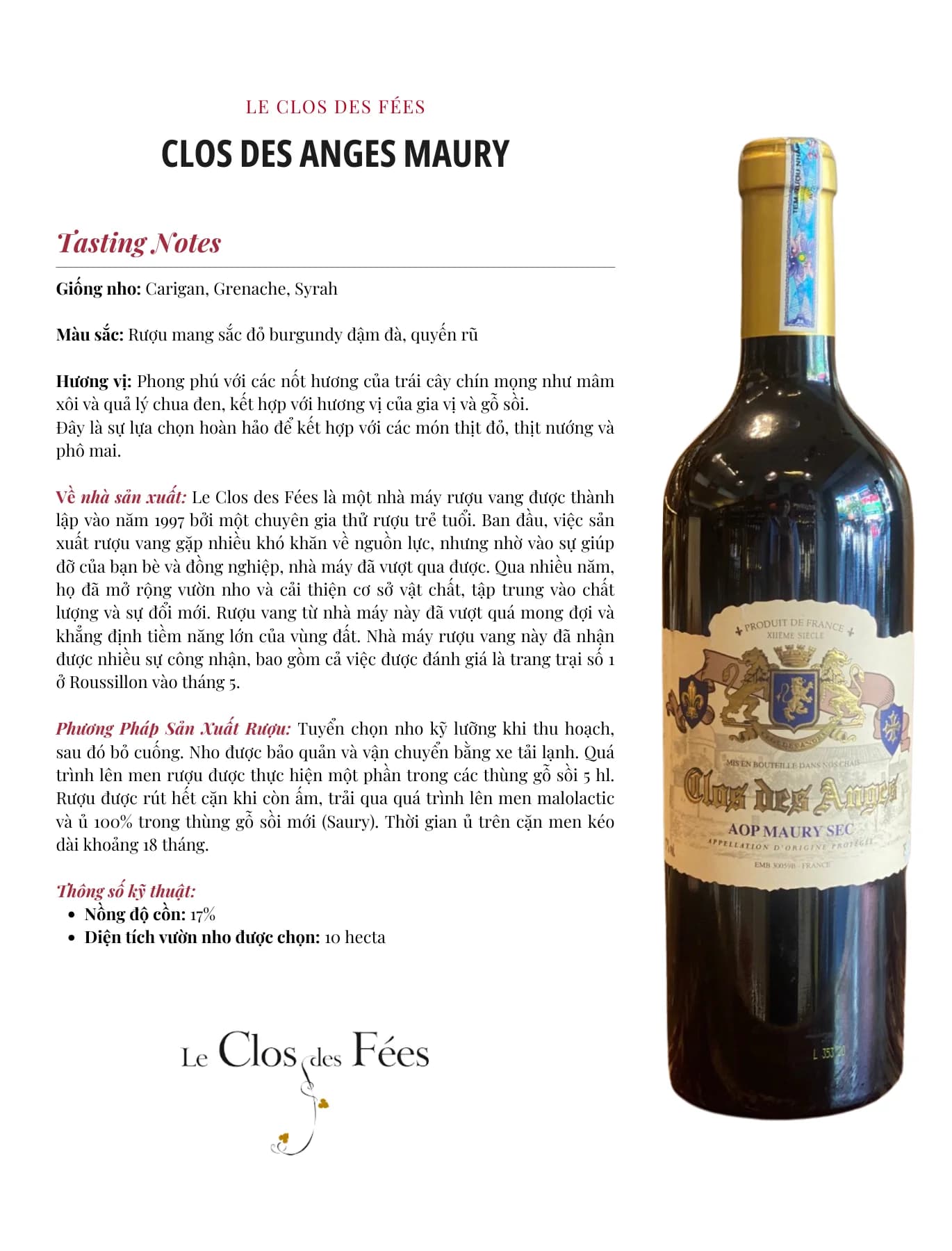 Tasting Notes Clos Desanges Maury