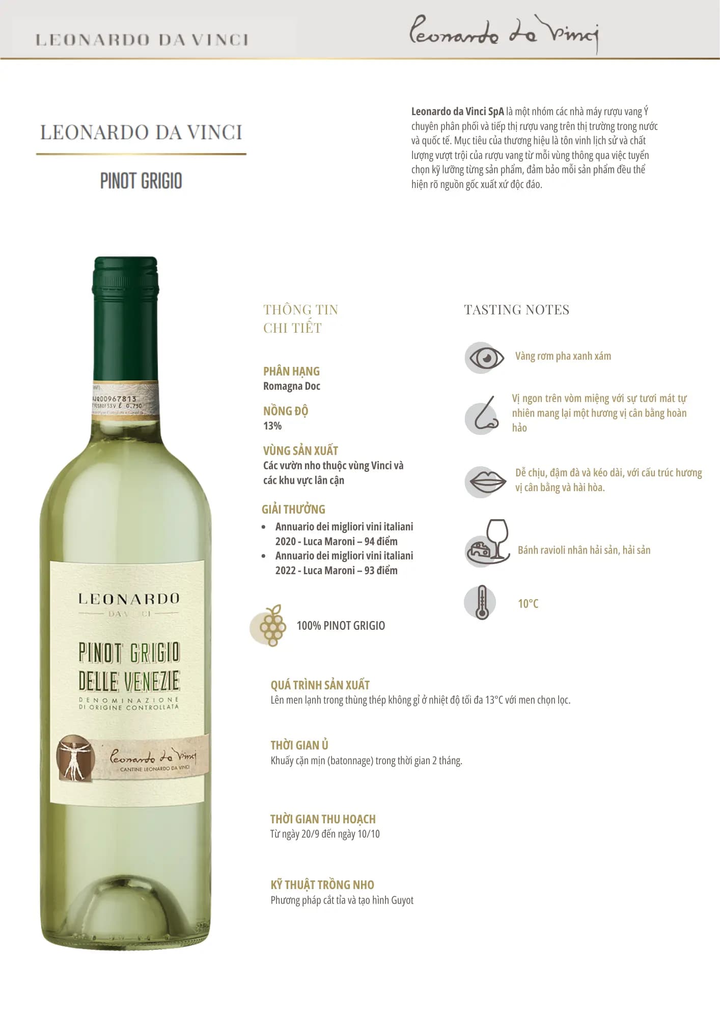 Tasting Notes Leonardo Pinot Grigio Delle  Venezie
