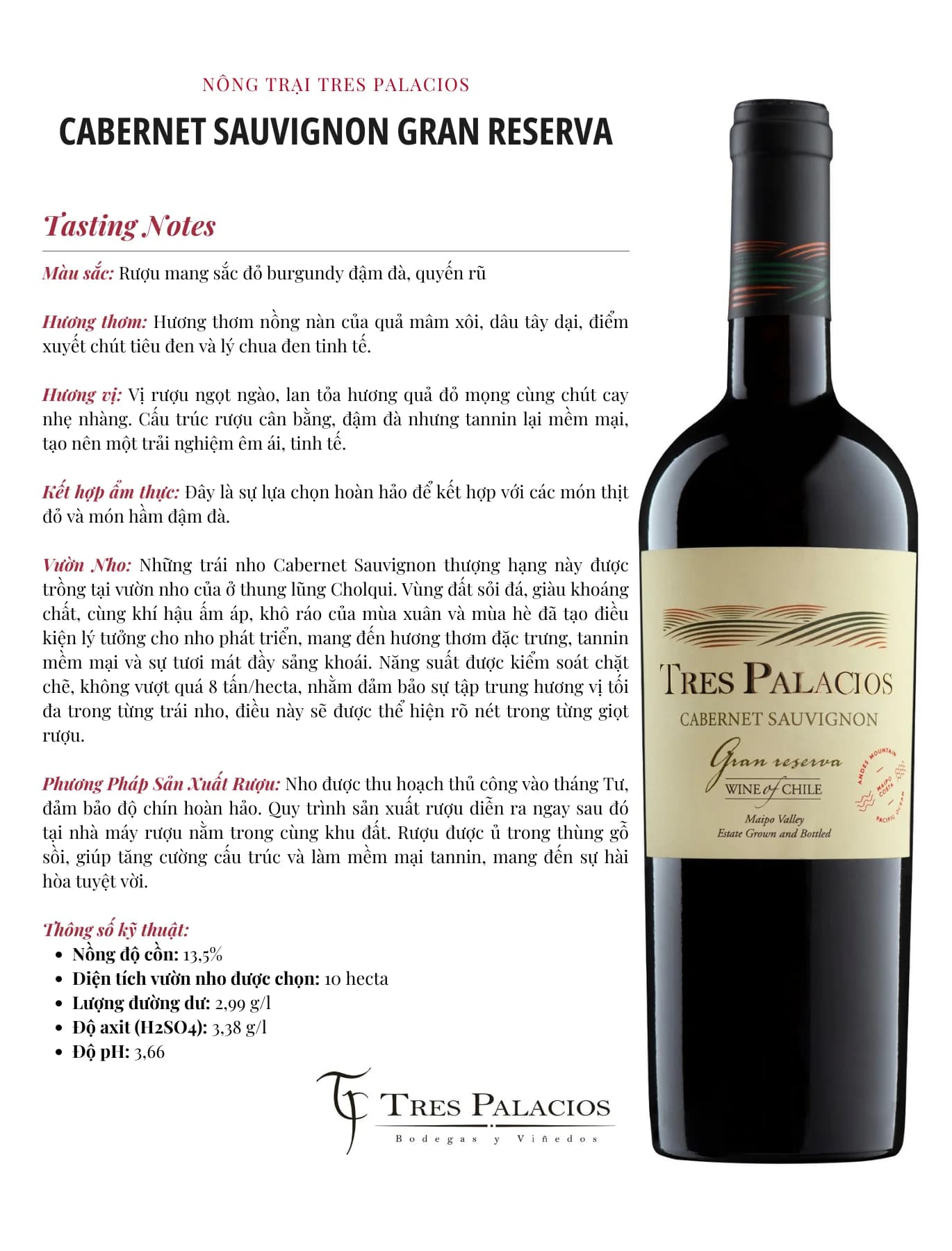 Tasting Notes Tres Palacios Gran Reserva Cabernet Sauvingon
