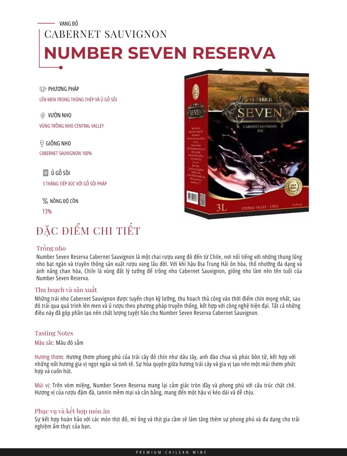 Tasting Notes Cabernet Sauvignon Number Seven Reserva 3l