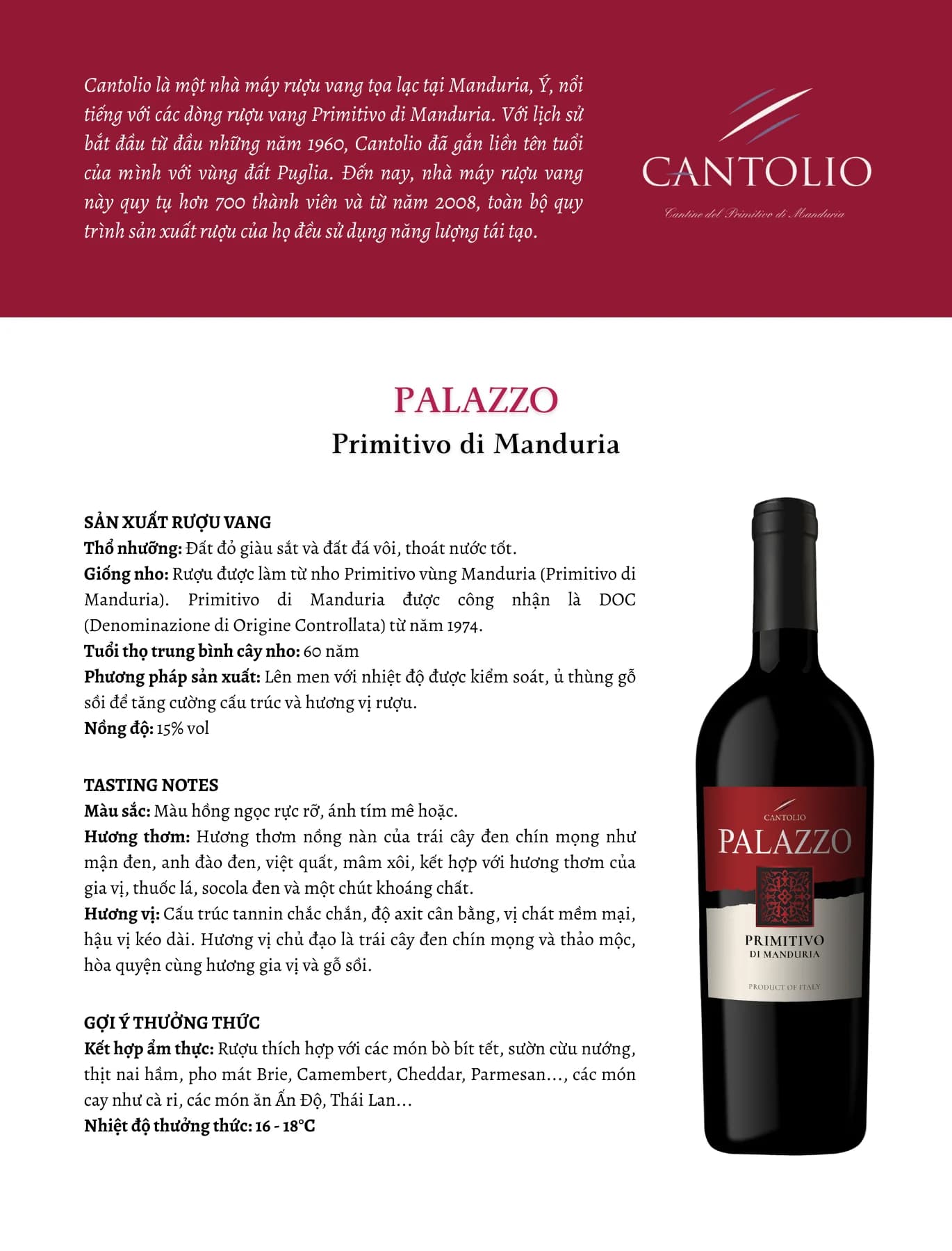 Tasting Notes Pallazo