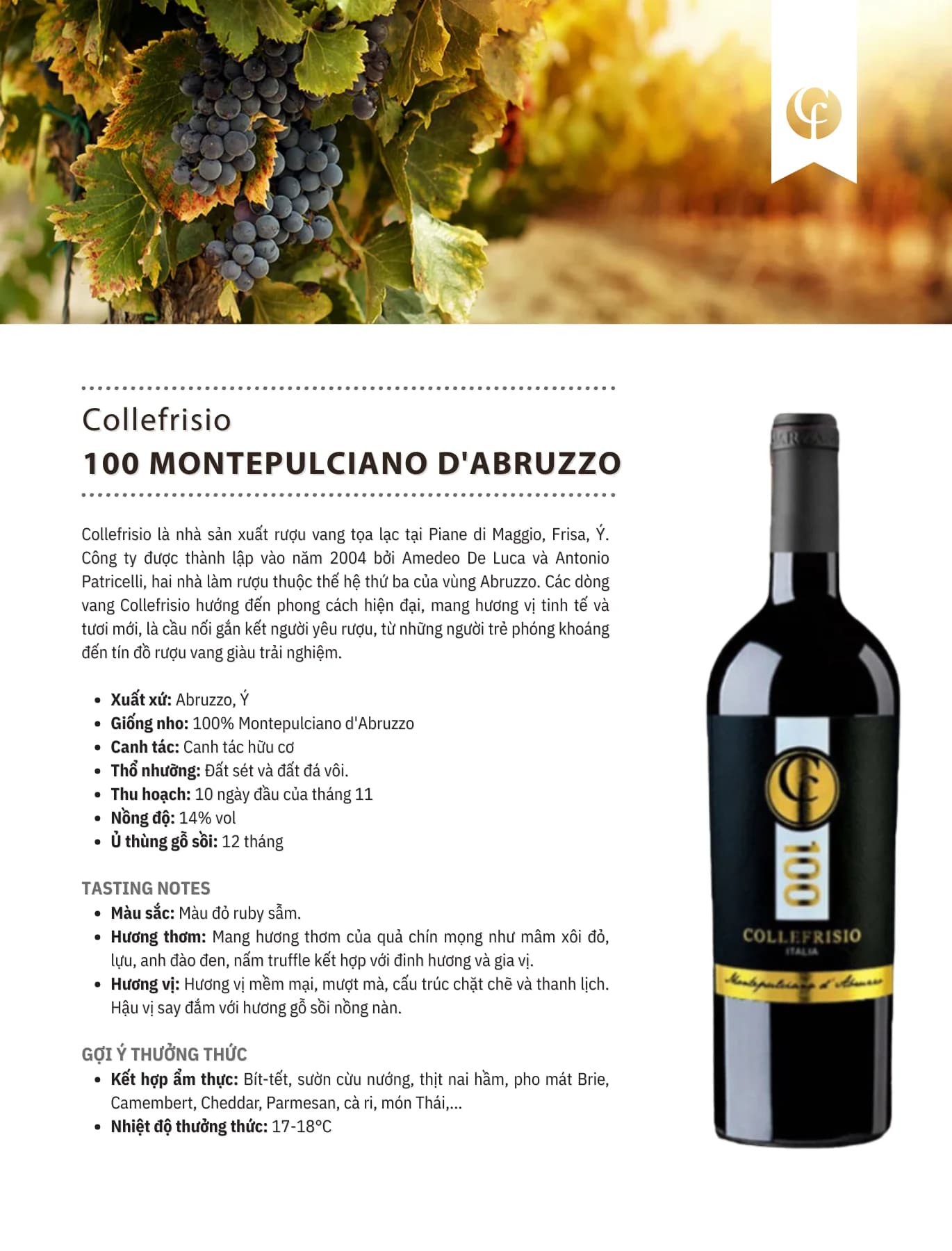 Tasting Notes Collefrisio 100 a Montepulciano D Abruzzo