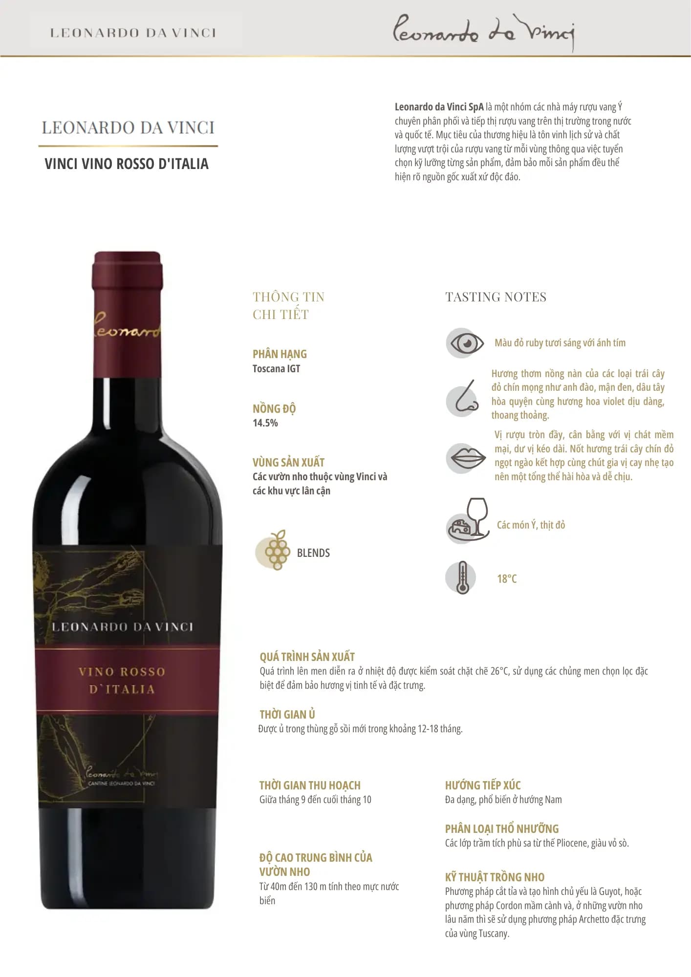 Tasting Notes Leonardo Da Vinnci Vino Rosso