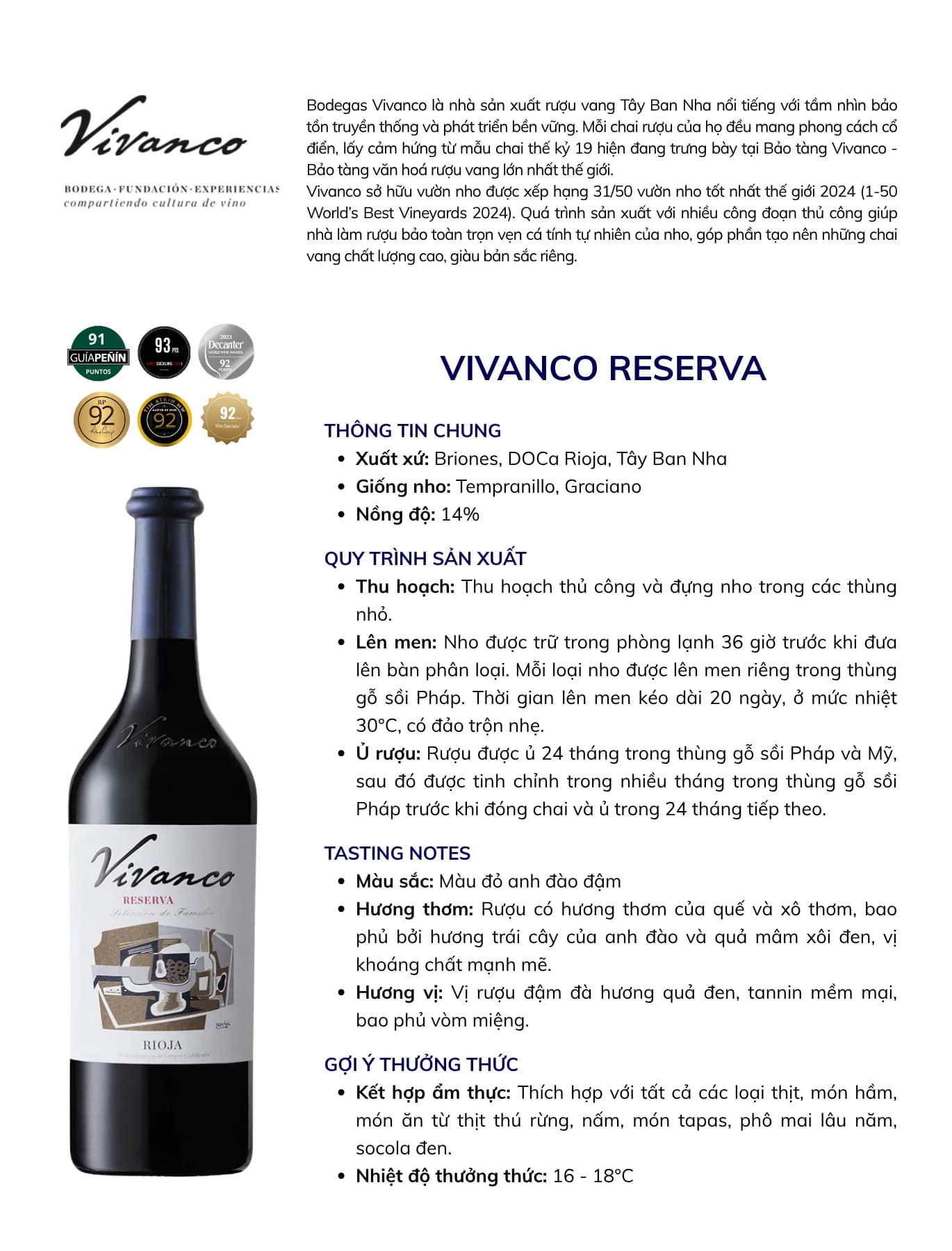 Tasting Notes Vivanco Reserva